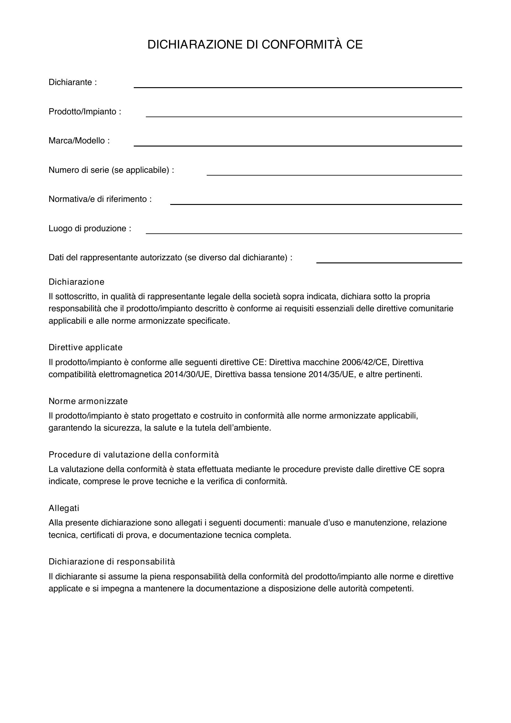Dichiarazione Di Conformità Ce