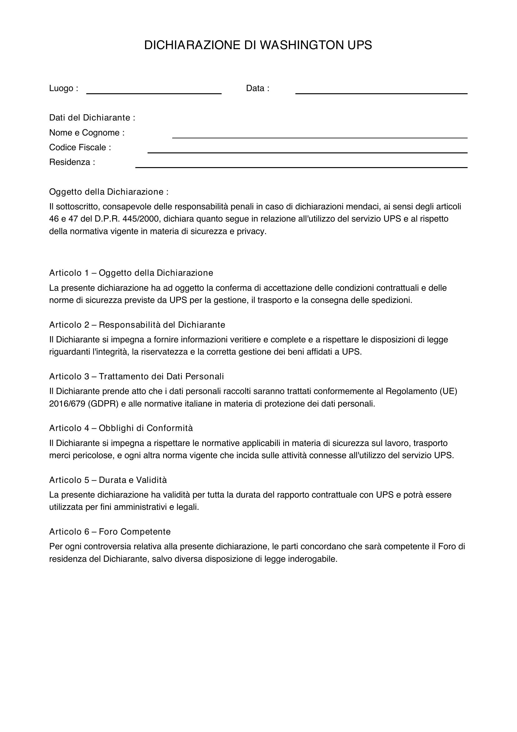 Dichiarazione Di Washington Ups