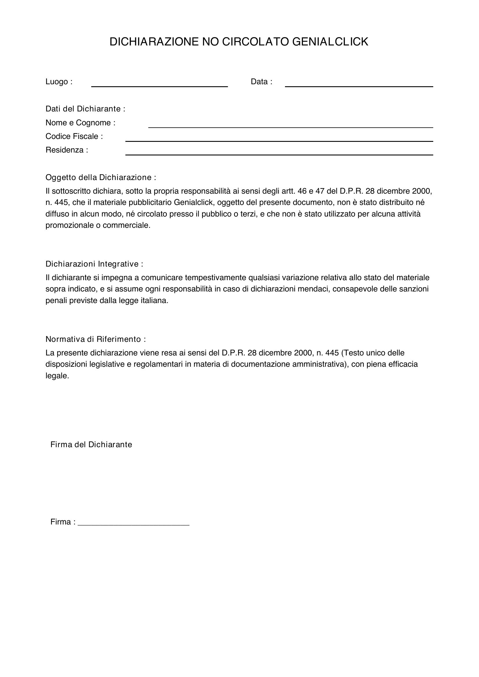 Dichiarazione No Circolato Genialclick