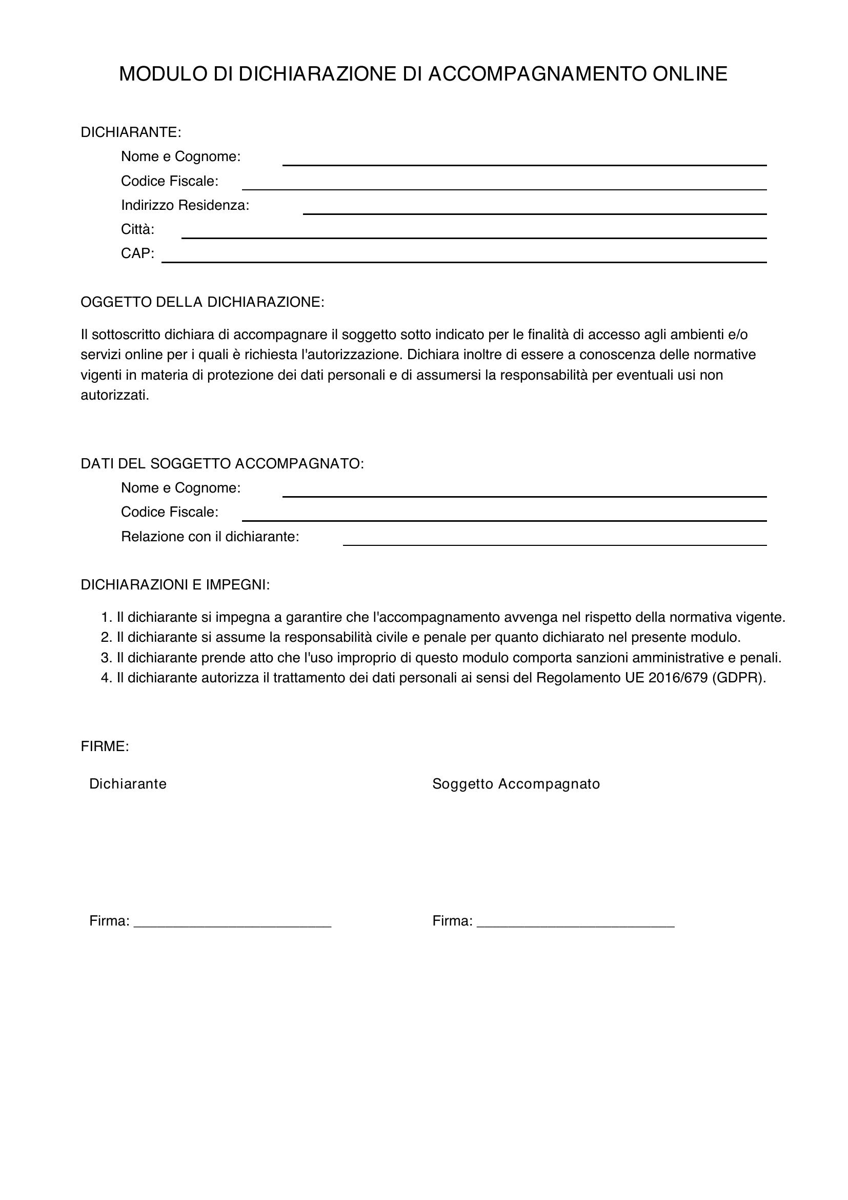 Modulo Dichiarazione Di Accompagnamento Online